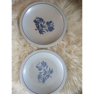 Pfaltzgraff Yorktowne Set Of 2 Ceramic Dinner Plates Cream Blue  Floral 10"
